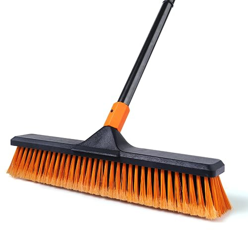 CLEANHOME Push Broom Outdoor for Floor Cleaning with Extendable Long Handle, Stiff Bristle Heavy Duty Broom for Bathroom, Kitchen, Tub, Tile, Patio, Deck, Concrete, Industrial