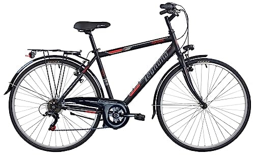 Legnano Portofino, City Bike Uomo, Nero Matt, Grigio e Rosso, 54