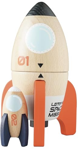 Le Toy Van TV808 Wooden Space Duo Toy, Plastic Free with Hidden Mini Rocket, Suitable for 24+ months, girls and Boys Transportation, Multicoloured, One Size