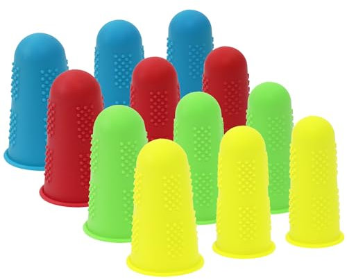 PPhtony 4 Colors Silicone Finger Guard Protectors Covers 3 Sizes Rubber Hot Glue Gun Finger Tips Caps for Sewing Quilting Page Turning Counting Wax Rosin Resin Honey Needle Craft Project, 12PCS