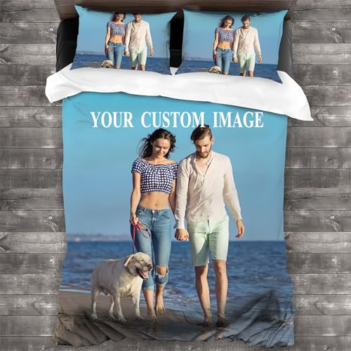 Kitlay Bettbezug Personalisiert Mit Foto,Personalisierte Bettwäsche Mit Text Logo,Individueller Bettbezug Kissenbezügen Set in verschiedenen Größen passend für Vier Jahreszeiten (135 x 200 cm)