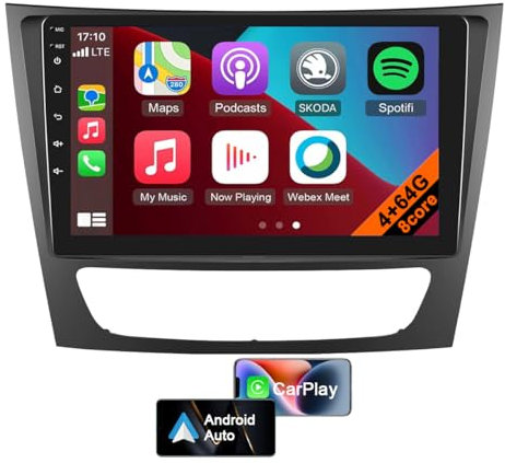 Android 12 Autoradio für Mercedes Benz E-Klasse/G-Klasse/CLK-Klasse/CLS-Klasse W211 mit CarPlay Android Auto, 9 Zoll Touchscreen GPS-Navigation, WLAN, Bluetooth, FM, USB-Autoradio (8core 4GB+64GB)