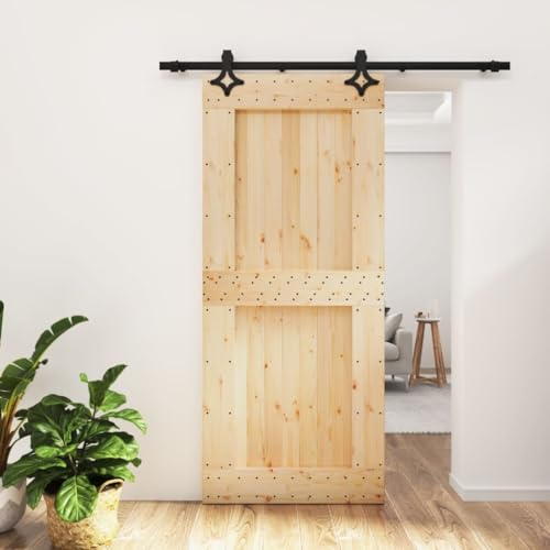 Festnight Schiebetür Komplettset Holz mit Beschlag Holzschiebetür Schiebetürbeschlag Innen Schiebetürsystem mit Tür Innentür Holztür Zimmertüren Scheunentür Schiebetüren Beschlagset 90x210 cm