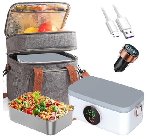 MeLtor Fiambrera Electrica Recargable E Inalámbrico, Calienta Comida USB Portátil Y Con Batería De 16000 mAh, Tartera Electrica Comida Trabajo