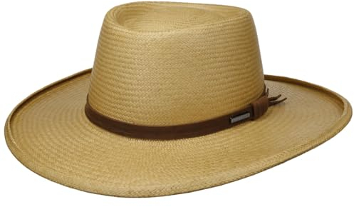 STETSON Chapeau Panama Valpaco Gambler Femme/Homme - Made in Ecuador d'été de Soleil en Paille avec Bandeau Cuir Printemps-été - L (58-59 cm) Beige