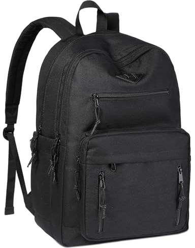 VASCHY School Bag,Lightweight Dual Compartment School Backpack for Teen Boys Girls Water Resistant Unisex 15.6inch Casual Rucksack for Mens/Womens/College/Work/Travel, Black