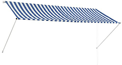 Tidyard Markise Einziehbar Handbetrieben Wasserabweisend Klemmmarkise Balkonmarkise Sonnenschutz Terrasse Balkon Garten 300×150 cm Blau und Weiß