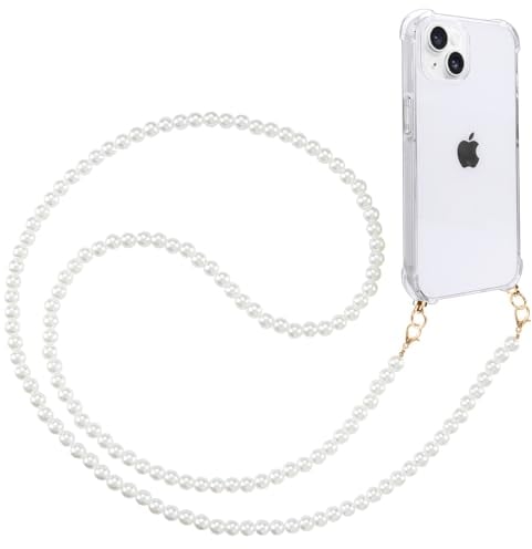 Pnakqil Handykette Perlen für Apple iPhone 13 Pro 6.1 Handyhülle mit Band, Halsketten HülleTransparent Silikon TPU Weich Stoßfest Kordel Umhängeband Turmkette Halskette Chain Handy