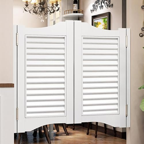 YUGXTH Café-Schwingtür, Retro-Saloon-Penedeltür mit Lamellen, Halbe Taillentür aus Massivem Holz für Den Innenbereich mit Scharnieren, Inklusive Automatischer Schließfunktion (Color : Wit, Size : W