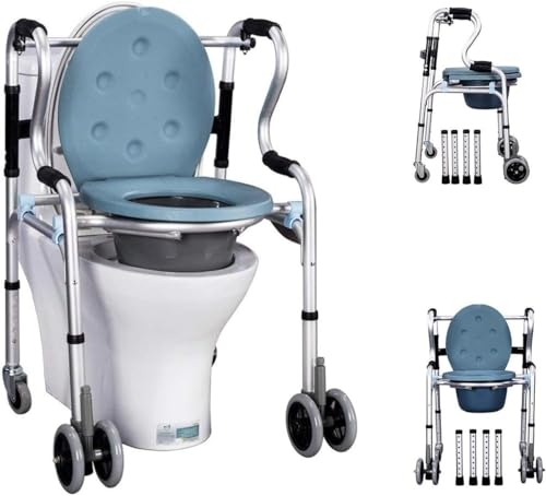 Klappbarer Toilettenstuhl mit Rollen für Senioren Dusch- und Toilettenstuhl Mobile Premium Toilette Höhenverstellbar Leicht zu reinigen Spezialdichtung Toilettenrollstuhl Duschstuhl