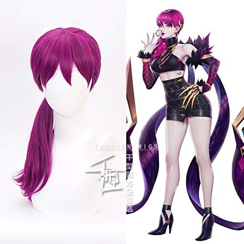 LOL KDA New Skin Ahri Kda Akali Rogue Assassin Evelynn Kaisa Cosplay Wig Heat Resistant Synthetic Hair Wigs + Wig Cap Evelynn