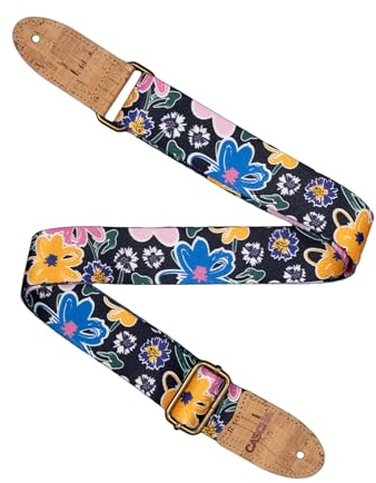 CASCHA Ukulele Gurt, vegan - Floral Sketch - Verstellbarer und komfortabler Ukulelengurt aus umweltfreundlichen Materialien, langlebig und stylisch, passt zu allen Ukulelen, ideal für alle Spieler