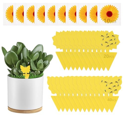 Anti Moucherons Plantes Interieur 60 + 10 Piege a Mouche de Fenêtre Attrape Moucheron de Terreau Cuisine Produit Anti Moucherons Maison Collant Répulsifs Insectes Protege Fruits Puissant Adhésif