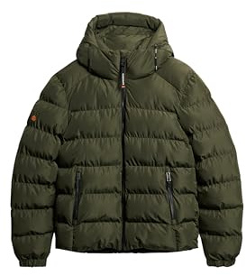 Superdry Herren Kapuzen-Sportpufferjacke Army Kaki L