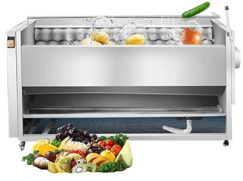 Electric Potato Peele, 40-50KG Commercial Fruits Vegetables Peeler Machine with Filter Layer and 360° Nozzle, Add Cleaning Function and 550KG/H Output, Even Complete Undamaged, for Ginger,carrot