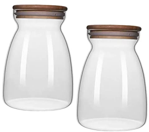 ABOOFAN 2stücke Glas Vorratsdosen Mit Luftdichtem Holzdeckel Vielseitiger Küchenaufbewahrungsbehälter Für Gewürze Tee Nüsse Feuchtigkeitschutz Transparente Sichtbarkeit