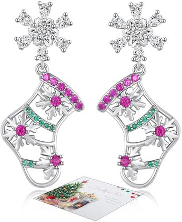 HEEYA Weihnachtsohrringe Damen - Weihnachtsstrumpf, Schneeflocke, Weihnachtsbaum Mit Glänzende Zirkon Baumelnde Ohrringe Silber S925 - Weihnachtsschmuck Geschenk Ohrstecker