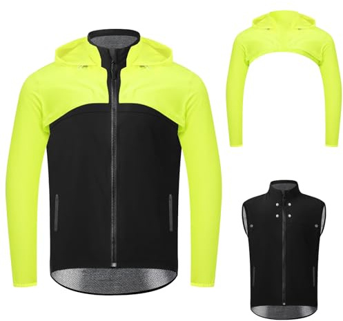 CGLRybO Herren-Fahrrad-Laufjacke, leicht, hohe Sichtbarkeit, reflektierend, winddicht, Sonnenschutz, Windbreaker, ultraleicht, Reitbekleidung, Klettermantel, gelb, XL