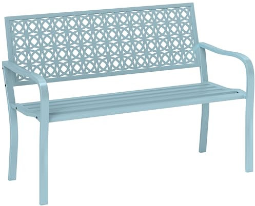 Outsunny 2-Sitzer Gartenbank, wetterfest Sitzbank, Gartenmöbel mit Rücken- & Armlehnen, Parkbank 240kg belastbar, Balkonbank für Balkon Terrasse, Garten, 127 x 63 x 85cm, Blau
