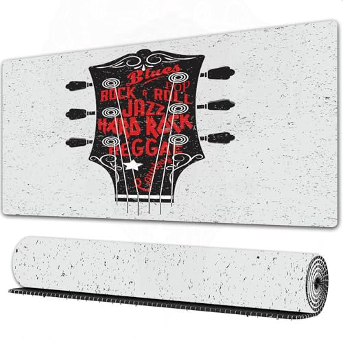 FEHWI Mauspad 80×30 cm Verlängertes großes Mauspad Schreibtischauflage,Gitarre, handgezeichnete Genres Blues Pop Hard Rock Reggae Country Music Il,genähte Kanten Gaming Mauspad,rutschfeste Gummibasis