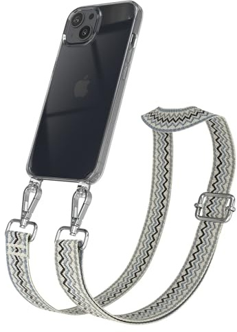 EAZY CASE Handykette - Verstellbares Taschenband kompatibel mit iPhone 13, Schulterriemen, Handykordel mit Silikon Hülle, Umhängetasche, Beige Blau Silber
