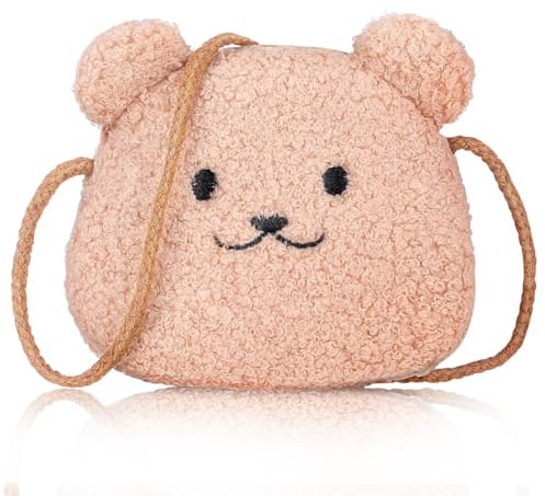 WRITWAA Niedliche Bären-Crossbody-Tasche Für Kinder Plüschtasche Für Kleinkinder Kinder Handtasche Für Münzen Kleine Spielzeuge Und Alltagskleinigkeiten Leichte Umhängetasche Für Mädchen