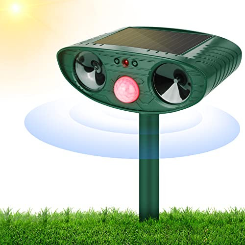 Ultrasonic Cat Repellent, Cat Deterrents Solar Mole Repellent, Outdoor Waterproof Ultrasonic Animal Repeller with Motion Sensor for Farm Garden Yard Dogs Cats Birds Squirrels Deterrent