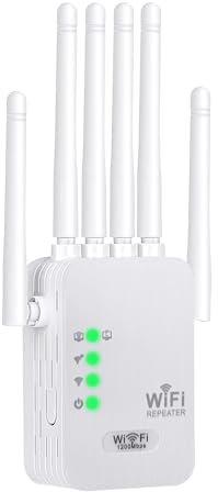 1200Mbps Repeteur WiFi Puissant sans Fil,Amplificateur WiFi de avec 6 Antennes Couvrant Une Superficie de 10000 sq.ft,2 Ports LAN,Répéteur WiFi/Routeur/AP pour la Maison et Le Bureau