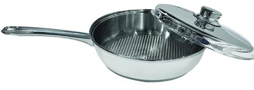 Artame ART91927 NORDICO, Poêle à frire avec couvercle Ø 26 cm, Sauteuse Inox, Triple fond, Poignée résistante à la chaleur, Fond nid d'abeille anti adhésif, Tous feux dont induction, Tout Inox