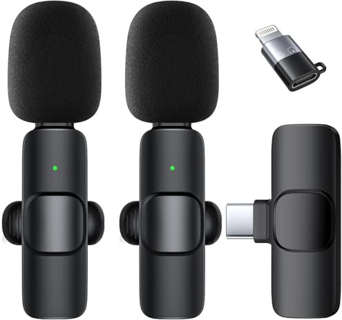 Wireless Lavalier Microphone for iPhone - iPad,Android Phone,2 Pack Mini Microphone with AI Noise Reduction and Crystal Sound Quality for Video Recording, Vlogging, TikTok, YouTube, Interviews
