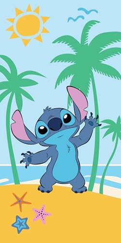 Halantex STITCH am Strand - von Disney Lilo und Stitch Duschtuch Strandtuch Badetuch Beach Towel - 100% Baumwolle - Abmessungen 70 x 140 cm - mehrfarbig