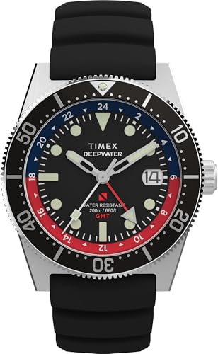 Timex Men's Deep Water Reef 41mm Watch, Black/Stainless Steel/Black/Red, Casual