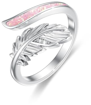 ABIGY Feder Ring 925 Sterling Silber Opal Feder Ring Verstellbar für Damen Verstellbarer Ring Weihnachten Halloween Ostern Muttertag Valentinstag Geburtstag Schmuck Geschenke für Damen