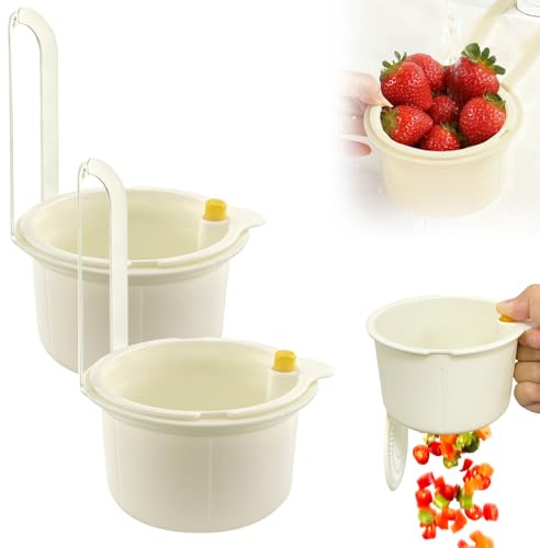 2 Colador de Fregadero, Colador con Botón de Presión para Colgar, Filtro de Amovible, Colgar Redondo Filtro De Residuos para Capturar Pasta Frutas Verduras Lavado (Blanco)