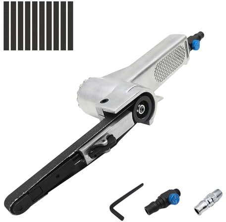 Druckluft-Bandschleifer, Pneumatischer Bandschleifer, Geschwindigkeit einstellbar, 16000RPM Mini-Bandschleifer mit 10 Stück Schleifbändern, Bandschleifer Poliermaschine für Metall Holz Kunststoff