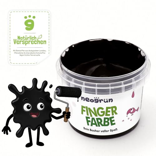 neogrün® Fingerfarbe – Vegane Bio-Fingerfarbe für Kinder – Cremig, wasserlöslich & leicht zureinigen – Mit pflanzlichen & mineralischen Pigmenten, NCP-zertifiziert, 120 g (Schwarz, Standard)