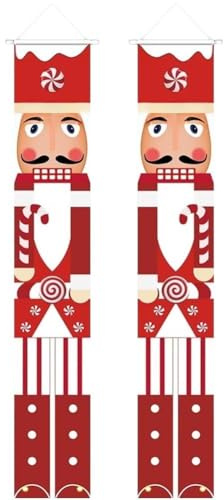 HiyyFloy 2 Stück Weihnachtsdekorationen, Türbanner, Weihnachtspaar, Verandaschild, Türhänger, Weihnachts-nussknacker-wandbanner, Weihnachtsdekoration