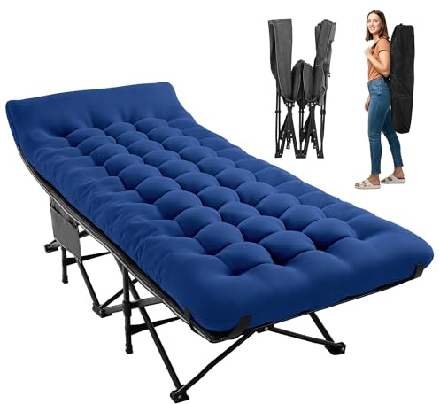JEAREY Camping Cot for Sleeping 28 Extra Wide, Heavy-Duty 1200D Oxford Foliding Cots for Adults Portable with Mattress, Carry Bag for Guest, Travel, Hiking, Navy