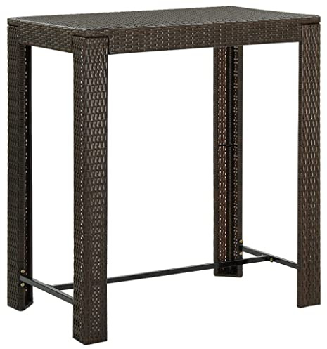 IBUQDDV Garten-Bartisch Braun 100x60,5x110,5 cm Poly Rattan mit Stahlgestell und PE-Rattan Bezug für Terrasse Garten Küche Außenbereich Innenbereich Moderner Tisch Stabiles Möbelstück