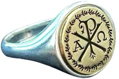 WORLD WIDE GEMS Chi Rho-Kreuz-Alpha-Omega-Ring, christlich-östlich-orthodoxer, Siegelring, religiöser kleiner Ring, Damen, Taufschmuck, Geschenk und ihn, Ringgröße US 5–12,5, versilbert, WW_PDR_00781