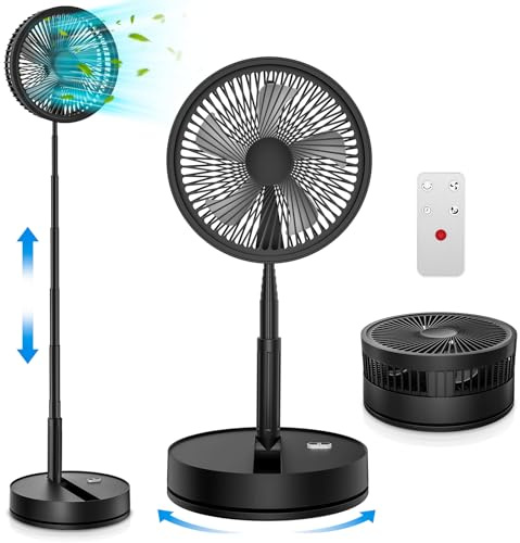 22dB Leise Ventilator mit Fernbedienung-8 Klein Faltbarer Standventilator | Tischventilator/leise/Timer/8000mAh Akku/USB/Oszillierender//Leicht und tragbar/für Schlafzimmer,Büro,Outdoor,Camping/Schwarz