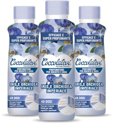 COCCOLATEVI Wäscheparfüm Iris und Imperiale Orchidee, 3 Packungen à 300 ml, zur Verwendung als Wäscheduft, Haushaltsduft oder Bodenreiniger.
