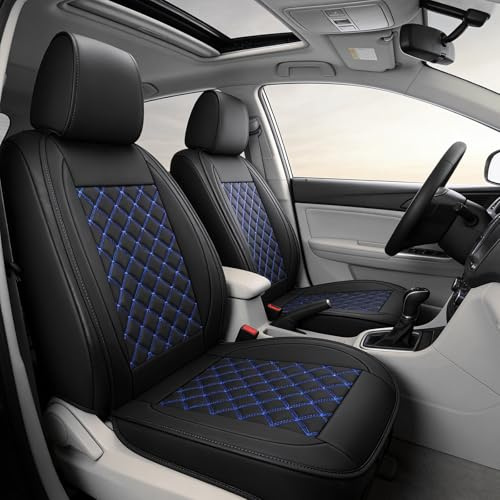 2 Stück PU Kunstleder Auto Vordersitzbezüge, Schwarz mit Rhombus Motiv | Universelle Passform , Airbag Kompatibel, Verschleißfest & Atmungsaktiv, Einfache Montage Autositzbezüge Set