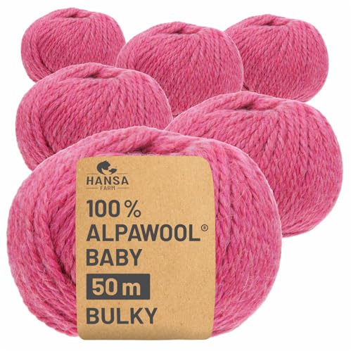 HANSA-FARM | 100% Baby Alpakawolle in 50+ Farben (kratzfrei) - 300g Set (6 x 50g) - weiche Alpaka Wolle zum Stricken & Häkeln in 6 Garnstärken by Hansa-Farm - Himbeersahne Heather (Rosa/Pink)