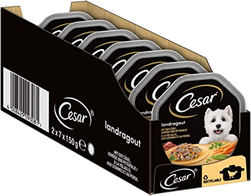 Cesar Hundefutter Nassfutter Landküche Geflügel & Gemüse, 7 er Pack (7 x 2 Schalen x 150 g)