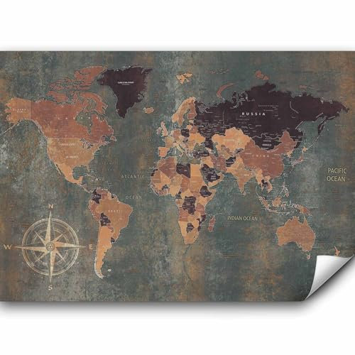 murando - Papier peint panoramique Carte du monde 400x280 cm - Revêtement mural décoration chambre salon - Design moderne - Gris beige noir - Boussole continents cartes monde vert k-A-0057-a-b