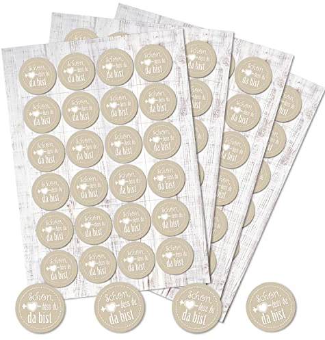 Logbuch-Verlag 96 SCHÖN DASS DU DA BIST runde Aufkleber weiß beige cremefarben Hochzeit Gäste 4 cm