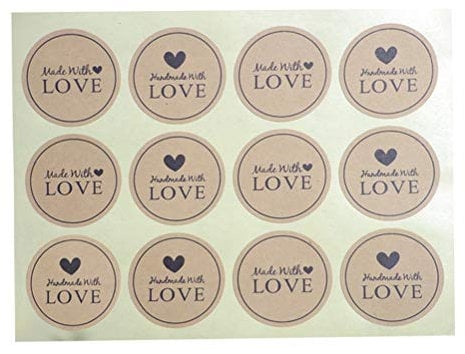BESTOYARD Runde Label Hand Made with Love Sealing Aufkleber Cookie Bag Back Verpackung Geschenkbox Pack Dekoration Aufkleber (3,8 cm im Durchmesser 12 Stücke / 20 Blatt)