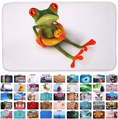 Sanilo Badteppich, viele schöne Badematten zur Auswahl, Badvorleger sehr weich und rutschfest, waschbar und schnelltrocknend (70 x 110 cm, Froggy)