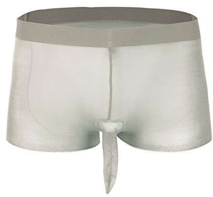 dPois Herren Boxershorts Transparent Mesh Unterhose Männer Unterwäsche Boxer Shorts Briefs mit/Ohne Penishülle Dessous Kurz Strumpfhose Erotik Schlüpfer Grau A One_Size